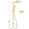12" Brushed Gold Square Rain Head Dual Shower Tap Set with 3-Mode Handheld & Sliding Rail - Brushed Gold