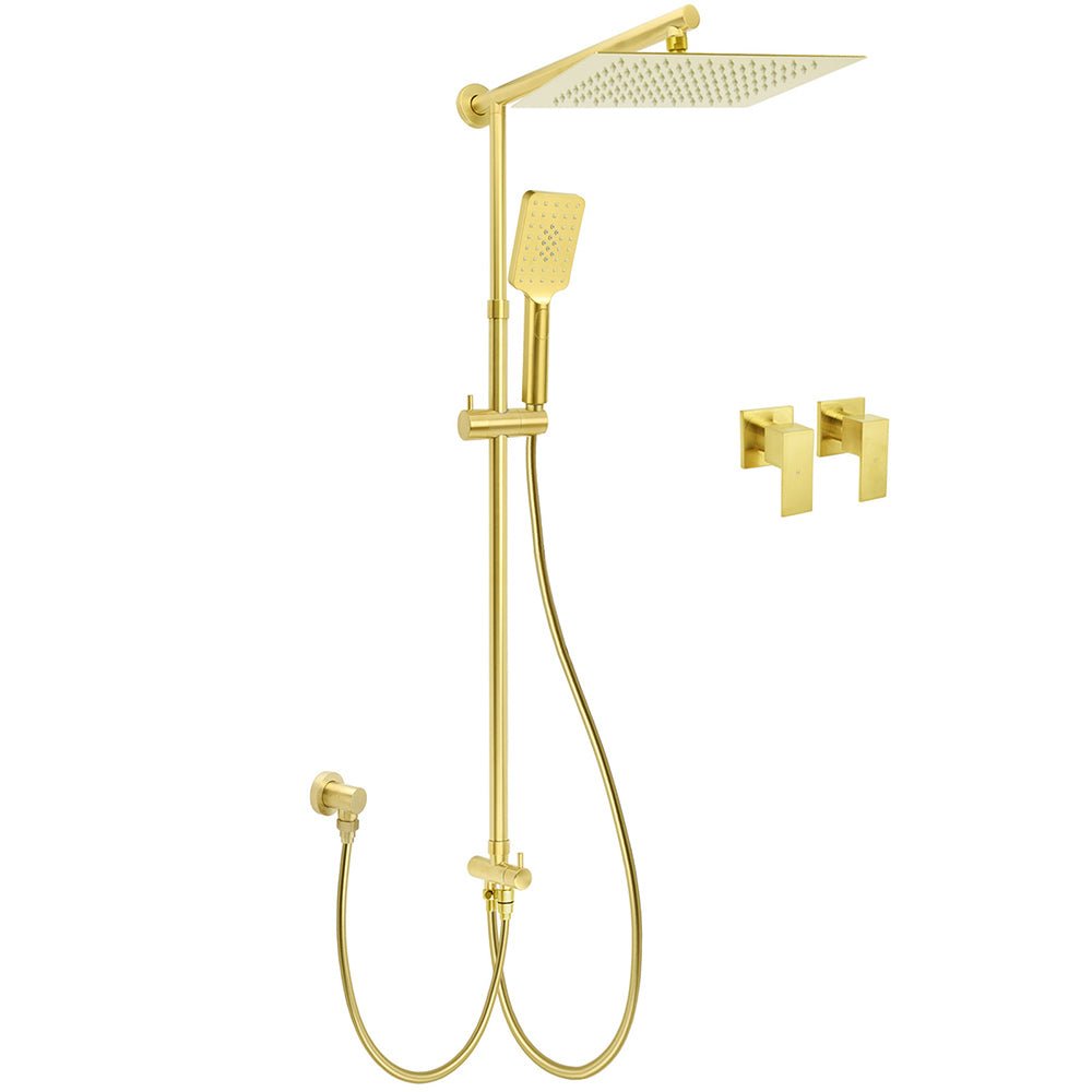 Brushed Gold Square 12" Rain Head 3 Mode Handheld Rose Sliding Rail Wall Arm Dual Shower Taps Set - Furniture > Bathroom > Shower Heads & Screens - Rivercity House & Home Co. (ABN 18 642 972 209) - Affordable Modern Furniture Australia