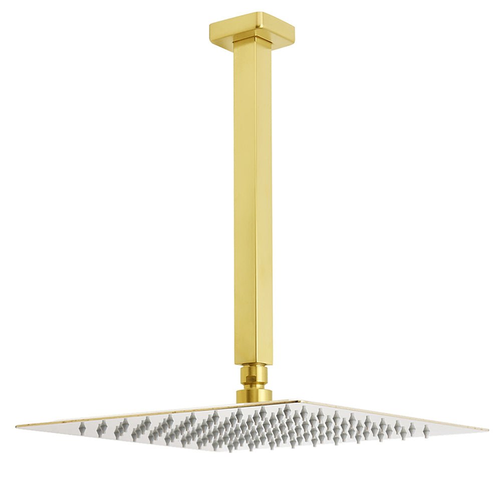 Brushed Gold Square 12" Rainfall Shower Head 30cm Ceiling Dropper Extension Arm Set - Furniture > Bathroom > Shower Heads & Screens - Rivercity House & Home Co. (ABN 18 642 972 209) - Affordable Modern Furniture Australia
