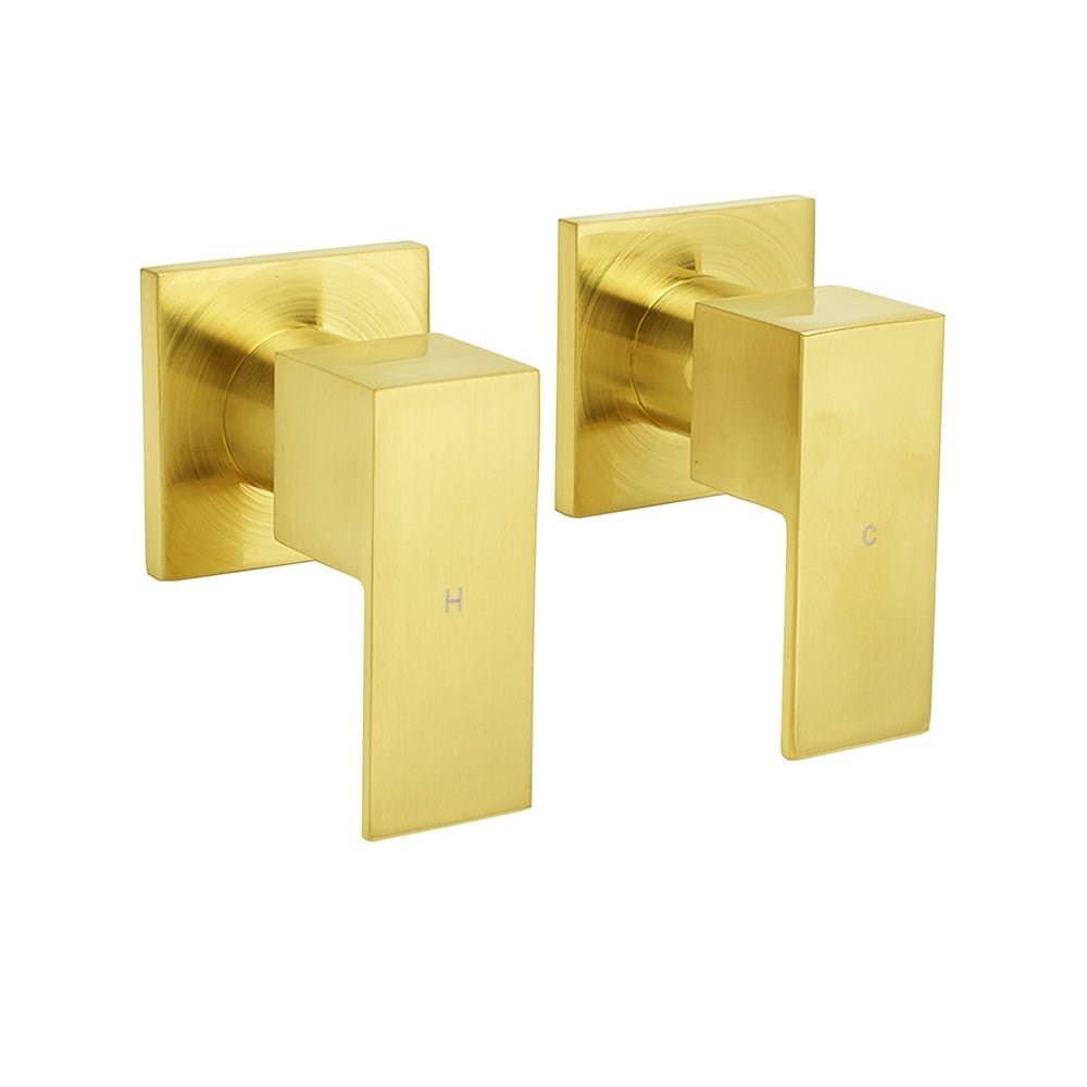 Brushed Gold Square 1/4 Turn Twin Taps Brass For Shower Head Wall Mounted Spout - Furniture > Bathroom > Shower Heads & Screens - Rivercity House & Home Co. (ABN 18 642 972 209) - Affordable Modern Furniture Australia