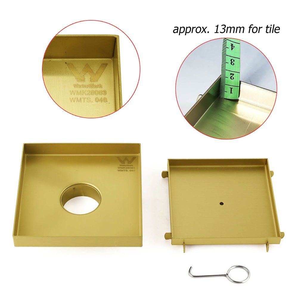 Brushed Gold Square 150x150mm Tile Insert Floor Drain Shower Grate 50mm Waste - Furniture > Bathroom > Shower Heads & Screens - Rivercity House & Home Co. (ABN 18 642 972 209) - Affordable Modern Furniture Australia
