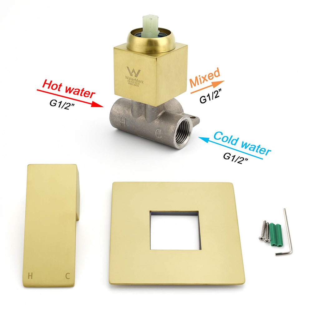 Brushed Gold Square Bath Shower Mixer Hot Cold Tap Ceramic Cartridge For Bath Set - Furniture > Bathroom > Shower Heads & Screens - Rivercity House & Home Co. (ABN 18 642 972 209) - Affordable Modern Furniture Australia