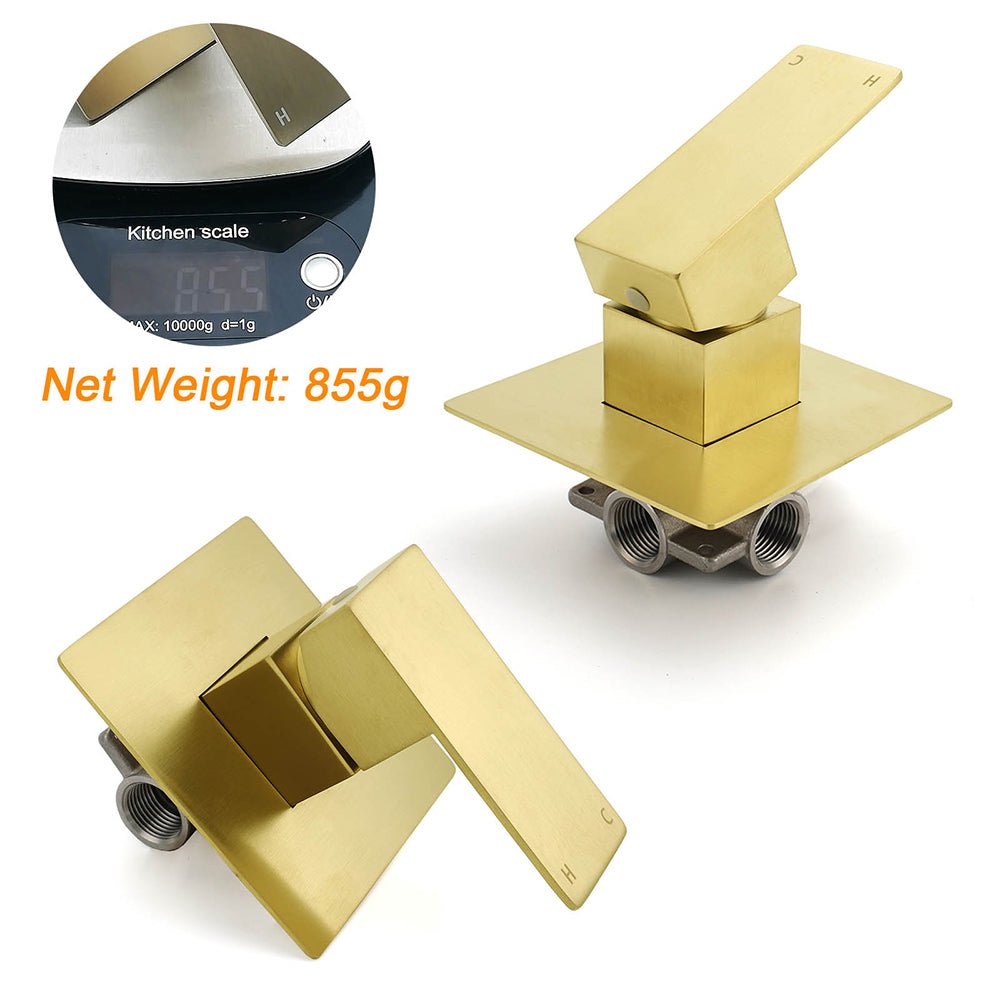 Brushed Gold Square Bath Shower Mixer Hot Cold Tap Ceramic Cartridge For Bath Set - Furniture > Bathroom > Shower Heads & Screens - Rivercity House & Home Co. (ABN 18 642 972 209) - Affordable Modern Furniture Australia