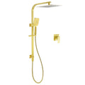 12" Brushed Gold Square Dual Shower Rain Head & Handheld Slide Rail Set with Mixer - Brushed Gold