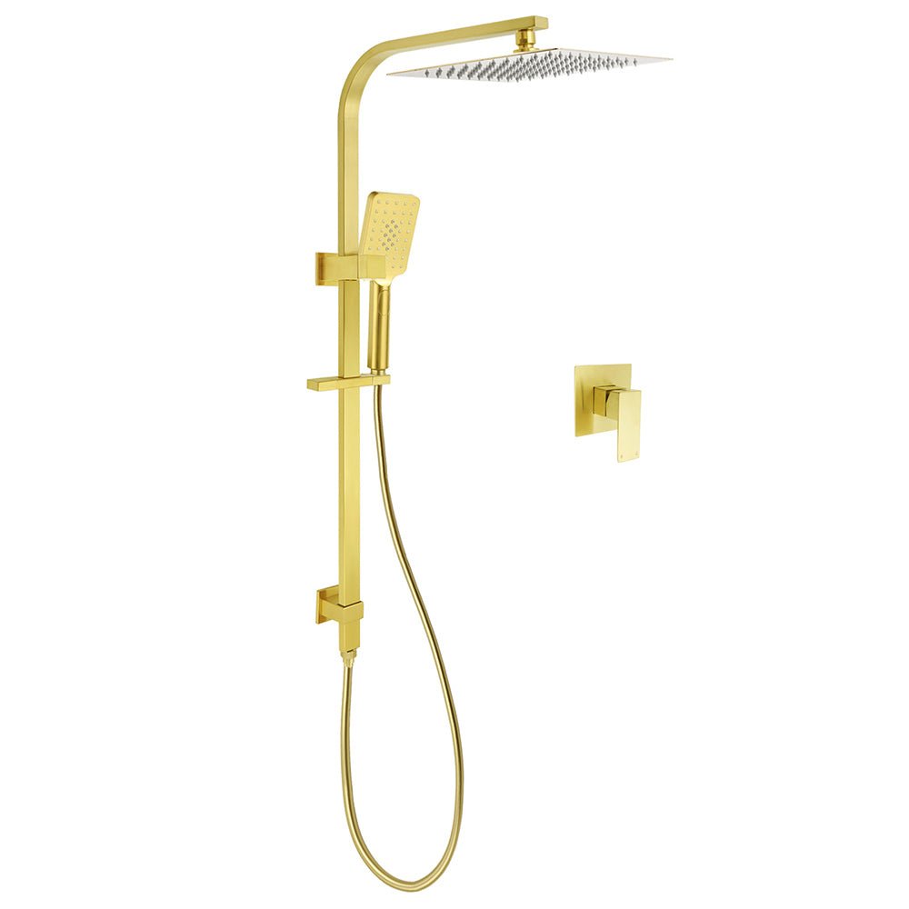 Brushed Gold Square Dual Shower 12" Large Rain Head Handheld Silde Rail Arm 2in1 Set + Mixer - Furniture > Bathroom > Shower Heads & Screens - Rivercity House & Home Co. (ABN 18 642 972 209) - Affordable Modern Furniture Australia