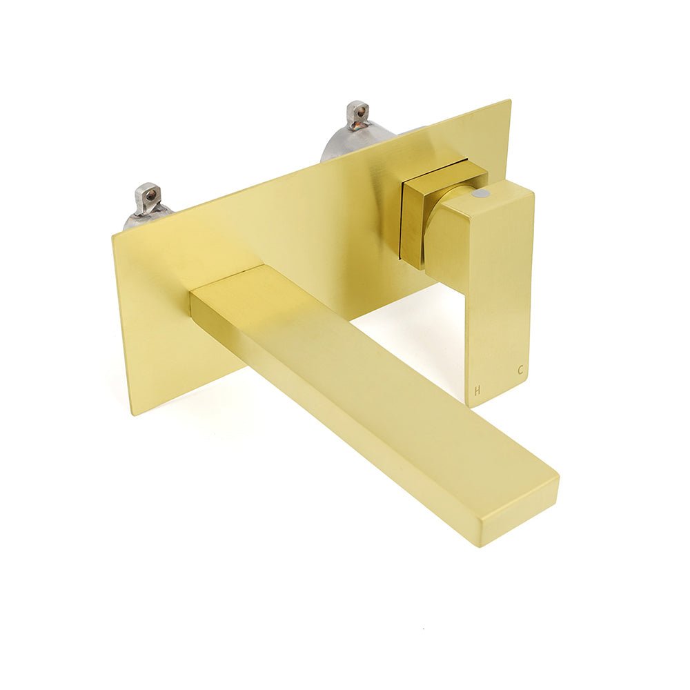 Brushed Gold Square Wall Mount Basin Mixer Laundry Vanity Tap Spout Faucet Set - Furniture > Bathroom > Shower Heads & Screens - Rivercity House & Home Co. (ABN 18 642 972 209) - Affordable Modern Furniture Australia