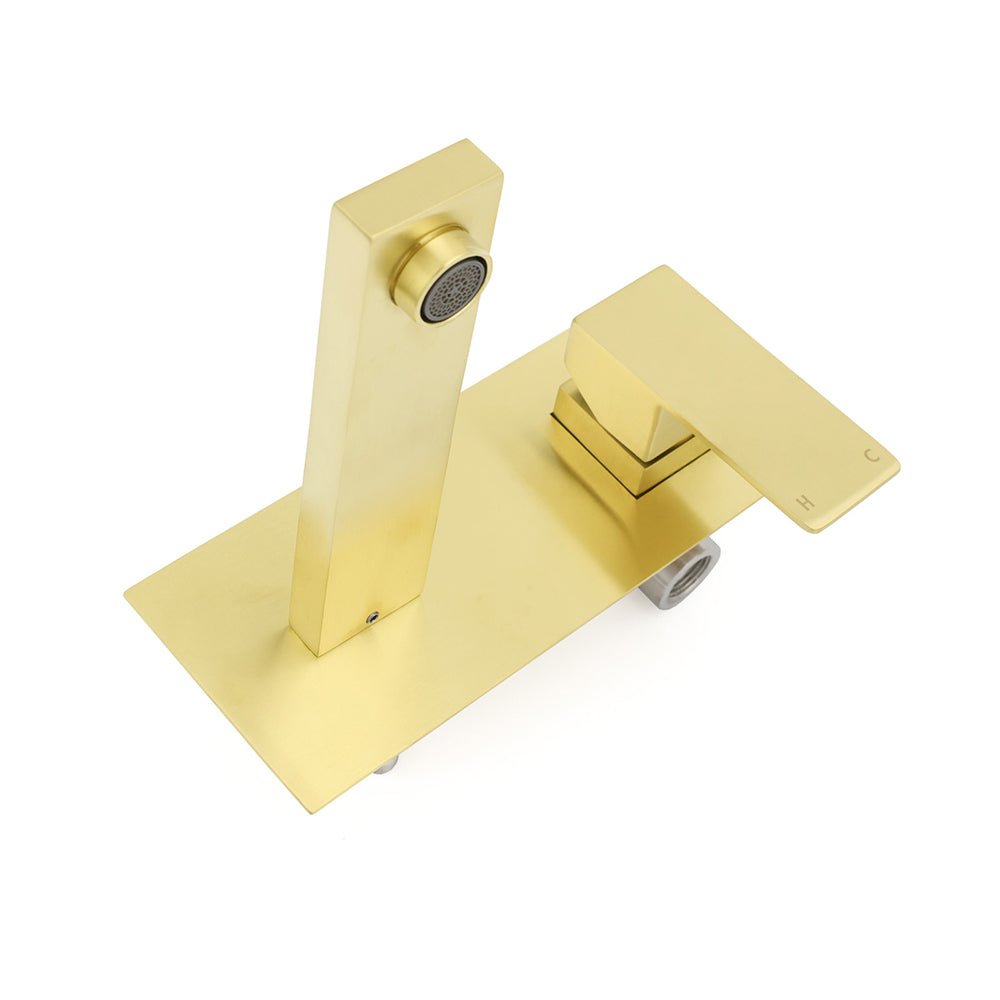 Brushed Gold Square Wall Mount Basin Mixer Laundry Vanity Tap Spout Faucet Set - Furniture > Bathroom > Shower Heads & Screens - Rivercity House & Home Co. (ABN 18 642 972 209) - Affordable Modern Furniture Australia
