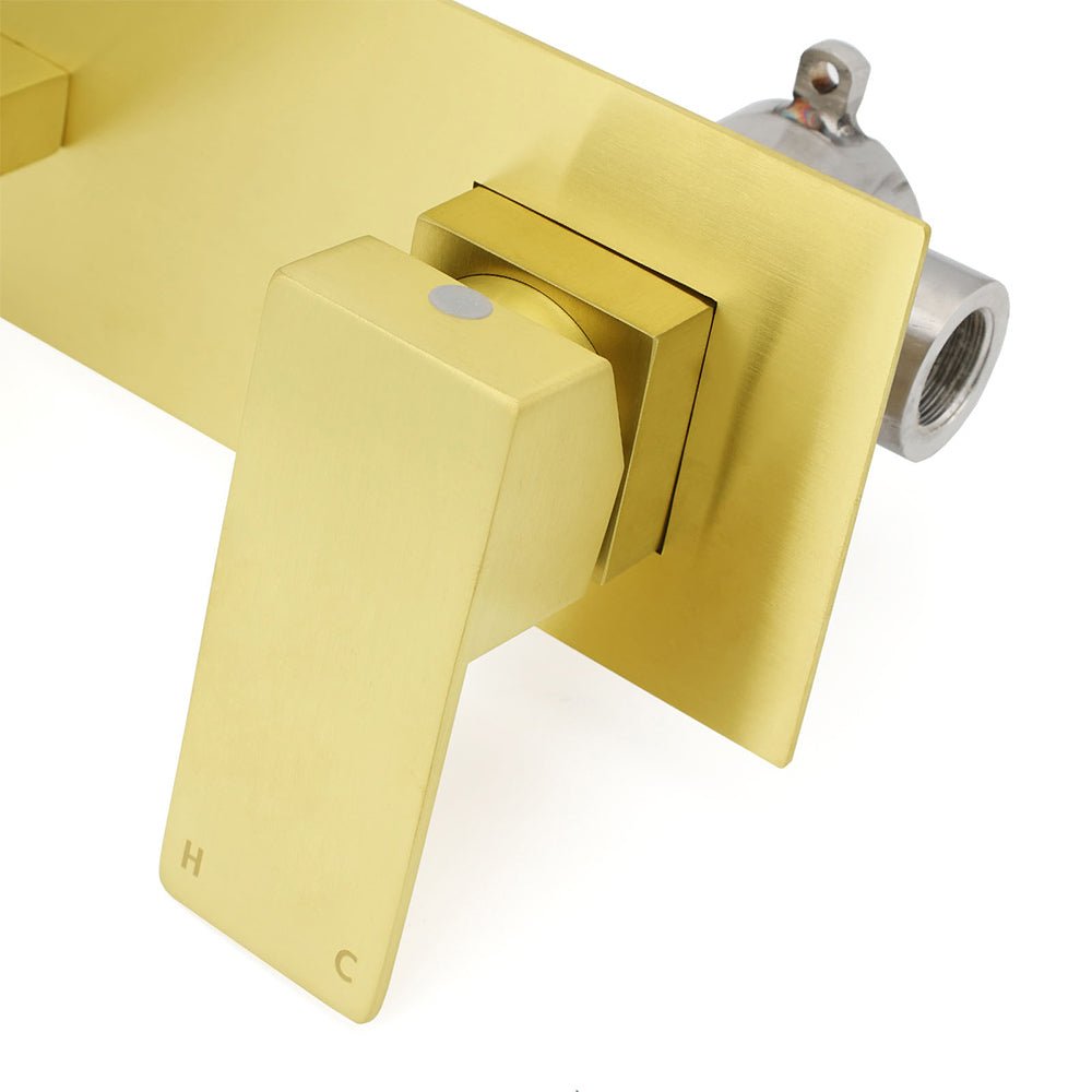 Brushed Gold Square Wall Mount Basin Mixer Laundry Vanity Tap Spout Faucet Set - Furniture > Bathroom > Shower Heads & Screens - Rivercity House & Home Co. (ABN 18 642 972 209) - Affordable Modern Furniture Australia