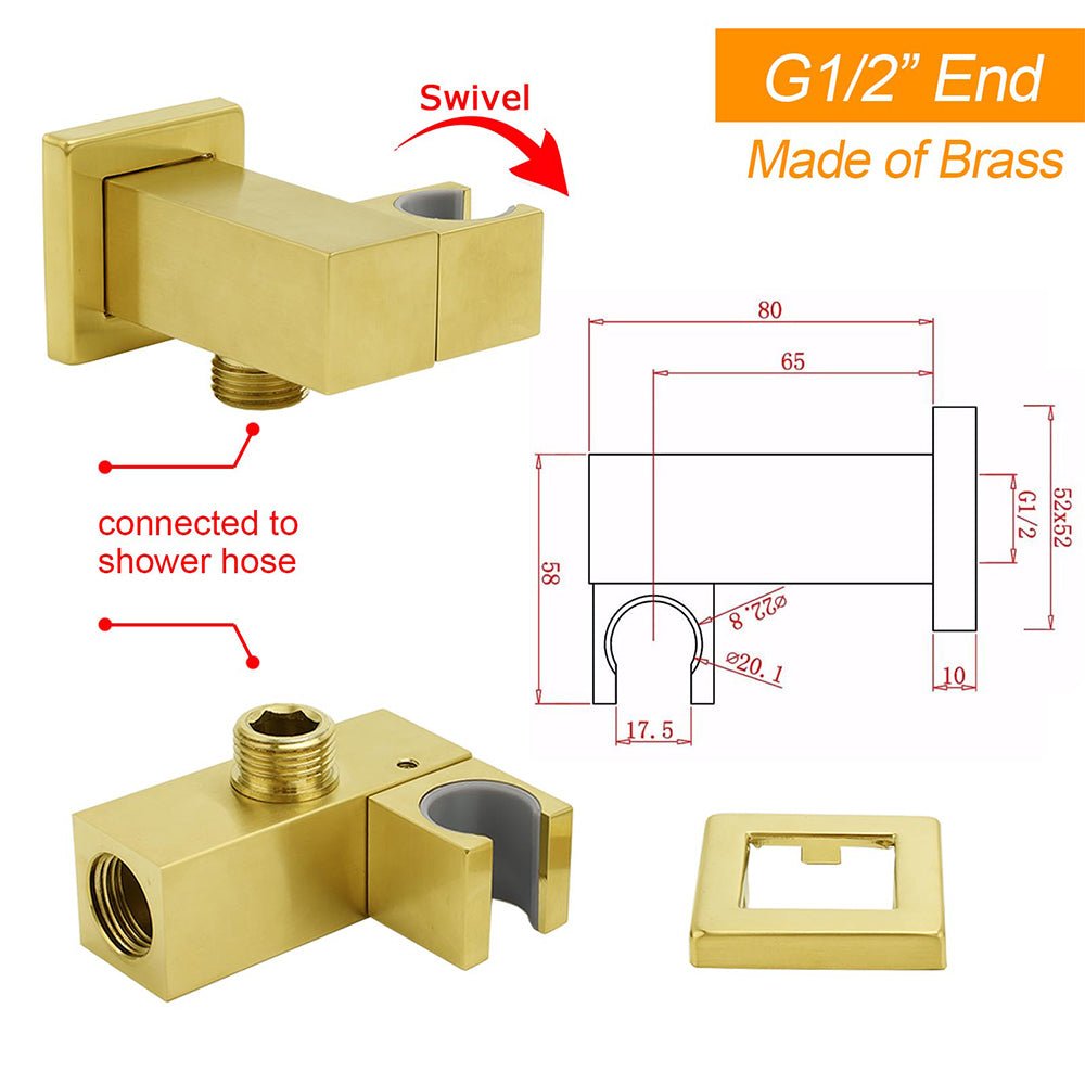 Brushed Gold Swivel Shower Head Holder Bracket Wall Inlet Elbow Water Connector 1/2 Inch - Furniture > Bathroom > Shower Heads & Screens - Rivercity House & Home Co. (ABN 18 642 972 209) - Affordable Modern Furniture Australia