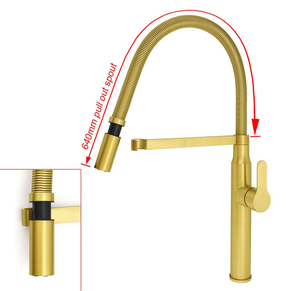 Brushed Gold Tall Kitchen Sink Basin Mixer 360º Swivel Faucet Tap Pull Out Spout - Furniture > Bathroom > Shower Heads & Screens - Rivercity House & Home Co. (ABN 18 642 972 209) - Affordable Modern Furniture Australia