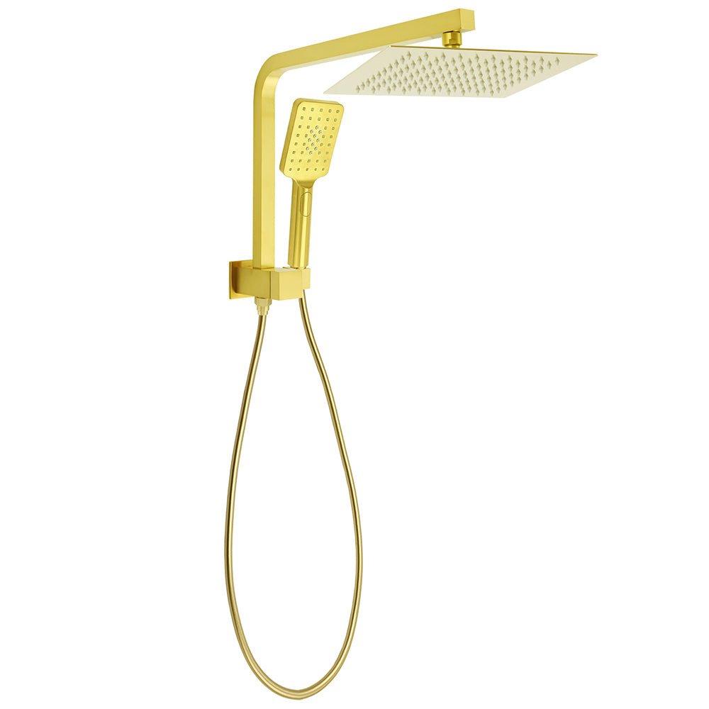 Brushed Gold Twin Shower 10" Rain Head Handheld Diverter Wall Arm Set Square - Furniture > Bathroom > Shower Heads & Screens - Rivercity House & Home Co. (ABN 18 642 972 209) - Affordable Modern Furniture Australia