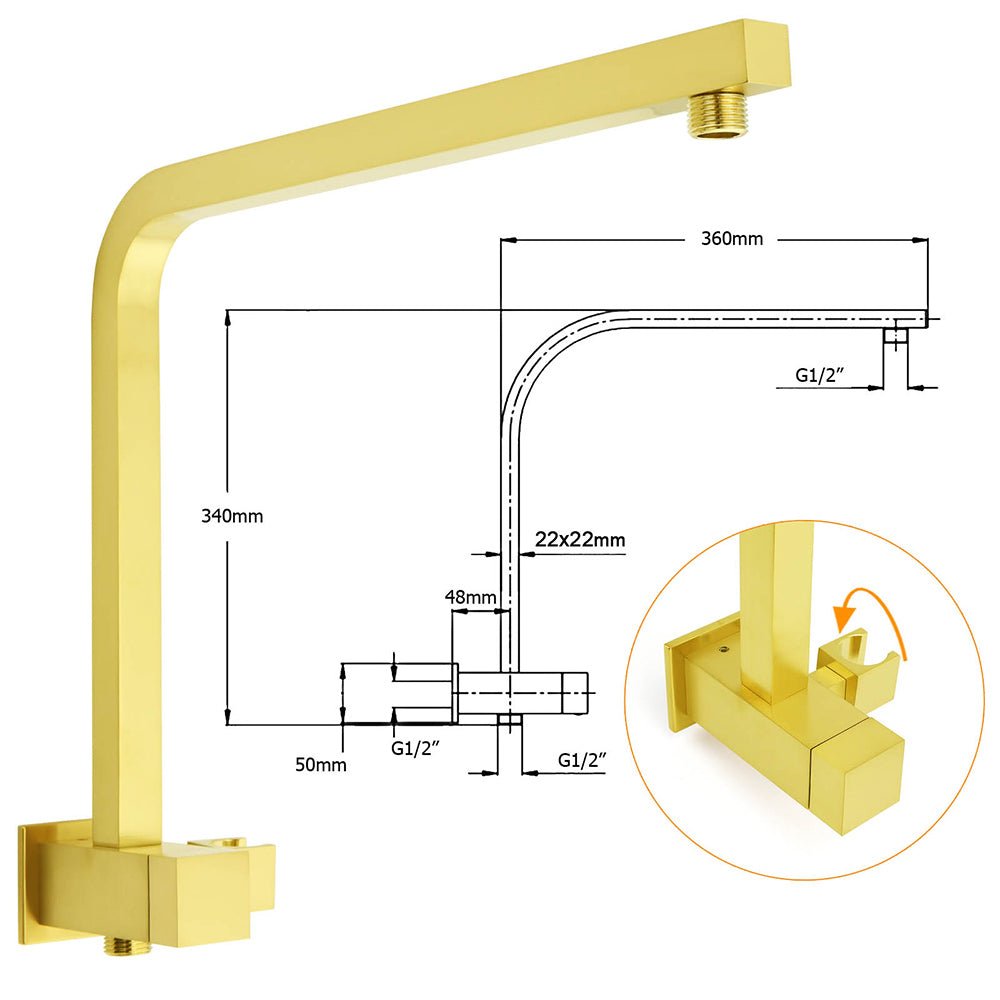 Brushed Gold Twin Shower 10" Rain Head Handheld Diverter Wall Arm Set Square Taps - Furniture > Bathroom > Shower Heads & Screens - Rivercity House & Home Co. (ABN 18 642 972 209) - Affordable Modern Furniture Australia