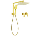 Brushed Gold 10" Twin Shower Rain Head Handheld Diverter Wall Arm Set