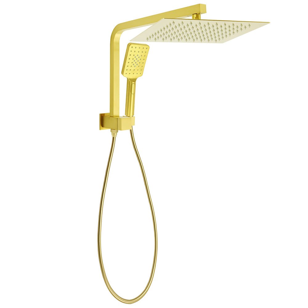 Brushed Gold Twin Shower 12" Rainfall Head Handheld Diverter Wall Arm Set Square - Furniture > Bathroom > Shower Heads & Screens - Rivercity House & Home Co. (ABN 18 642 972 209) - Affordable Modern Furniture Australia
