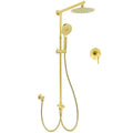 Brushed Gold 8" Round Twin Shower Head with 3-Mode Handheld, Sliding Rail & Mixer Set - Gold