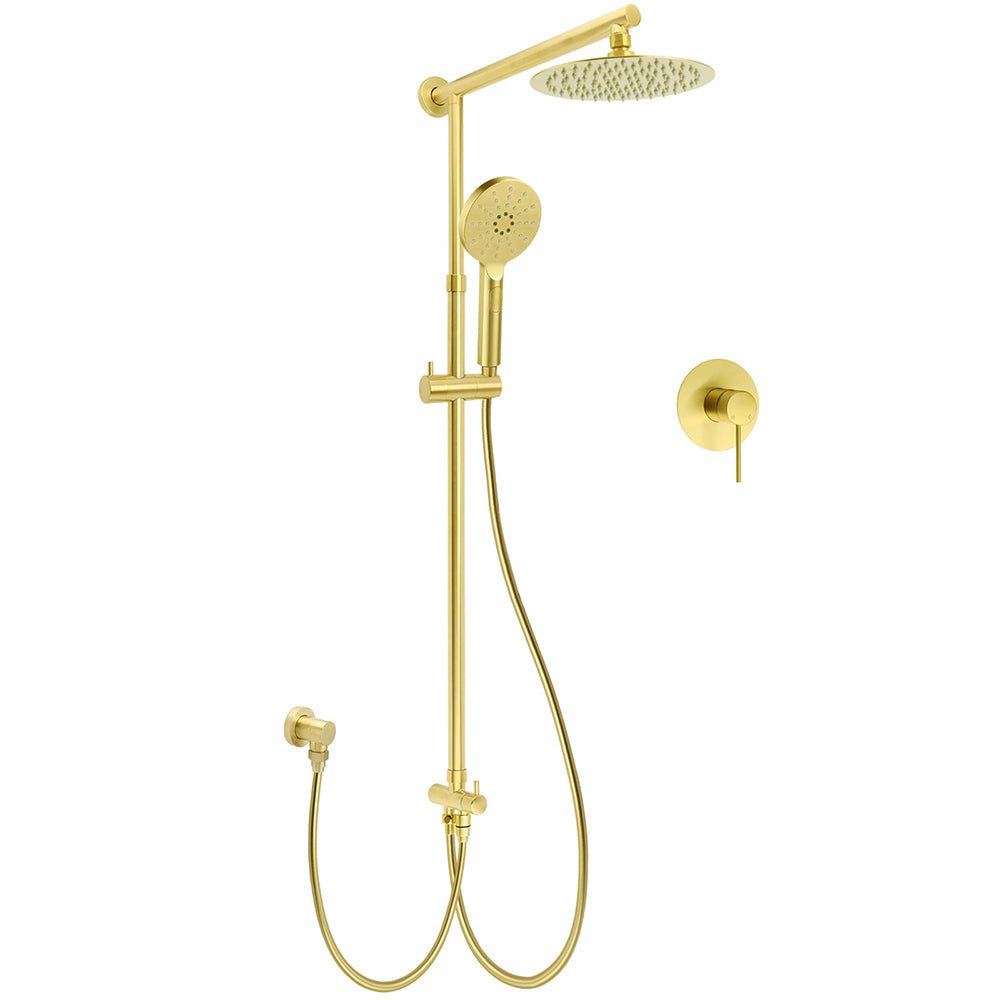 Brushed Gold Twin Shower 8" Round Head 3 Mode Handheld Rose Sliding Rail With Mixer Set - Furniture > Bathroom > Shower Heads & Screens - Rivercity House & Home Co. (ABN 18 642 972 209) - Affordable Modern Furniture Australia
