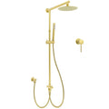 Brushed Gold 8" Round Twin Shower Head with Single Mode Handheld and Sliding Rail Mixer Set