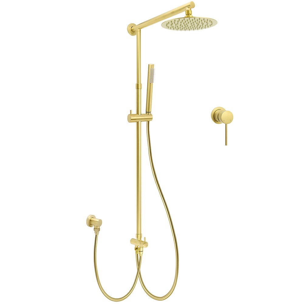Brushed Gold Twin Shower 8" Round Head Single Mode Handheld Rose Sliding Rail Small Face Mixer Set - Furniture > Bathroom > Shower Heads & Screens - Rivercity House & Home Co. (ABN 18 642 972 209) - Affordable Modern Furniture Australia