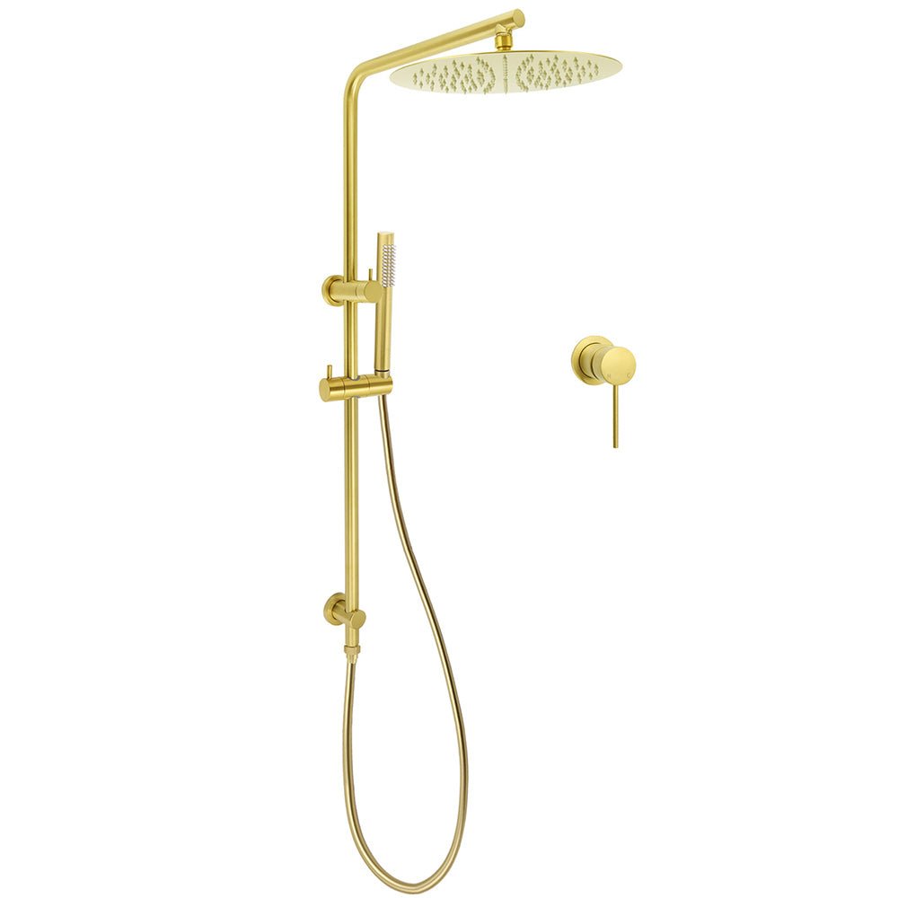 Brushed Gold Twin Shower Large Round 12" Rain Head Handheld Rose Silde Wall Rail Arm Small Face Mixer - Furniture > Bathroom > Shower Heads & Screens - Rivercity House & Home Co. (ABN 18 642 972 209) - Affordable Modern Furniture Australia