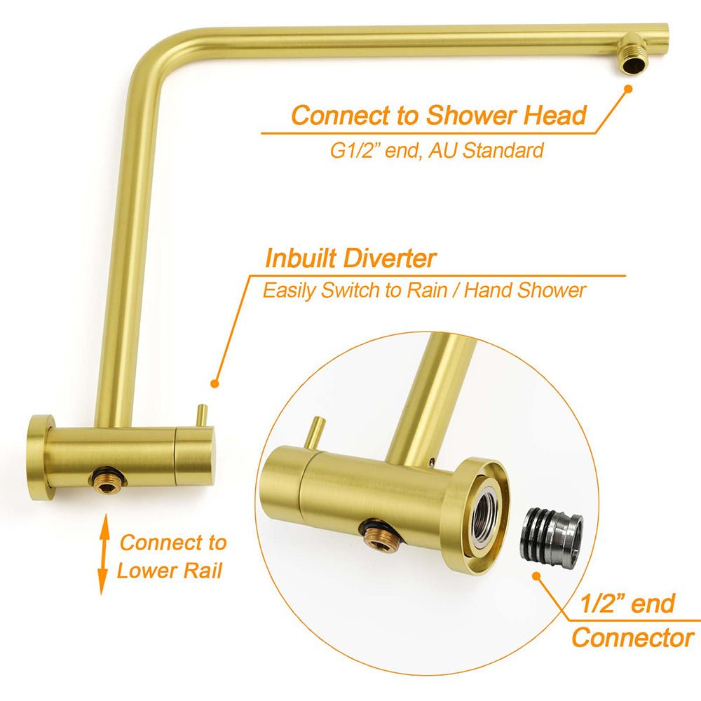 Brushed Gold Twin Shower Large Round 12" Rain Head Handheld Rose Silde Wall Rail Arm Small Face Mixer - Furniture > Bathroom > Shower Heads & Screens - Rivercity House & Home Co. (ABN 18 642 972 209) - Affordable Modern Furniture Australia