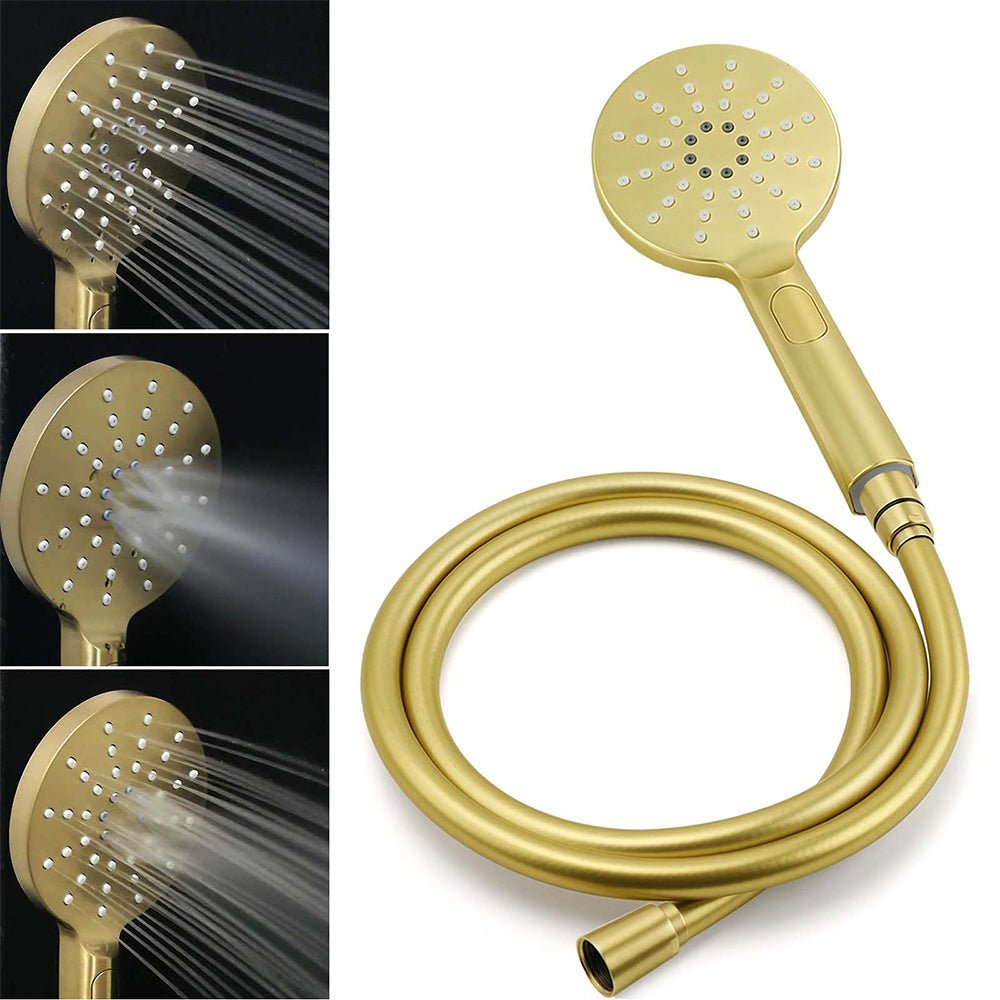 Brushed Gold Twin Shower Large Round 12" Rain Head Handheld Silde Wall Rail Arm Mixer Valve - Furniture > Bathroom > Shower Heads & Screens - Rivercity House & Home Co. (ABN 18 642 972 209) - Affordable Modern Furniture Australia