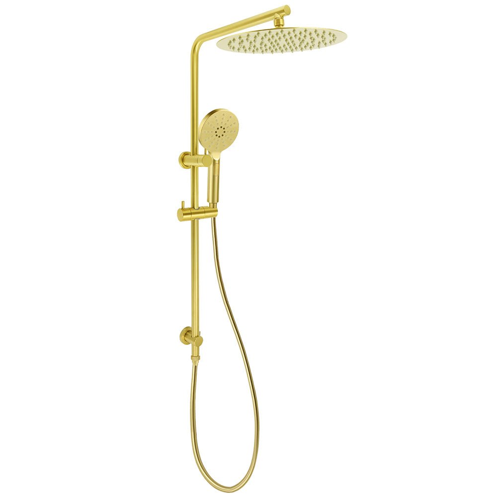Brushed Gold Twin Shower Large Round 12" Rain Head Handheld Silde Wall Rail Arm - Furniture > Bathroom > Shower Heads & Screens - Rivercity House & Home Co. (ABN 18 642 972 209) - Affordable Modern Furniture Australia