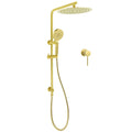 Brushed Gold 12" Twin Rain Shower Head with Handheld, Slide Rail & Mixer - Gold