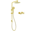 Brushed Gold 8" Round Twin Shower Set with 3-Mode Handheld & Sliding Rail - Gold