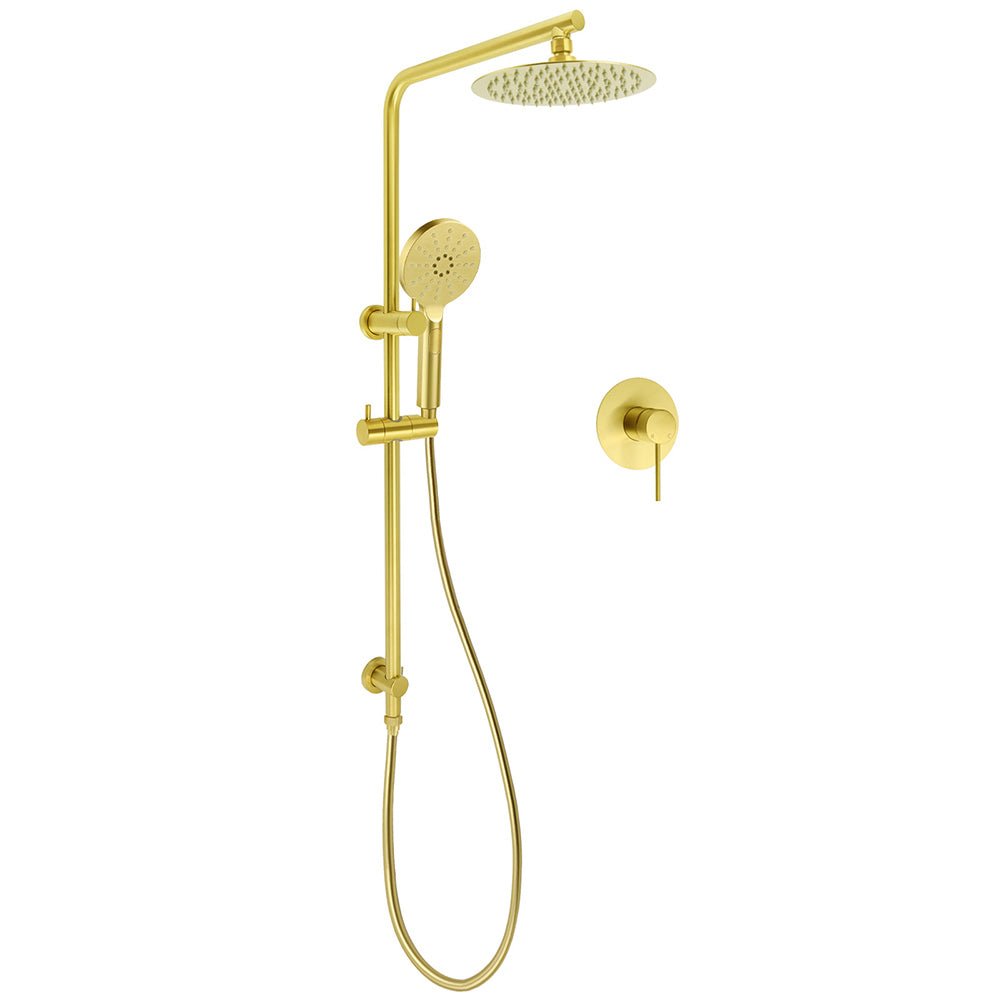 Brushed Gold Twin Shower Set 8" Round Head 3 Modes Handheld Sliding Rail Arm + Mixer - Furniture > Bathroom > Shower Heads & Screens - Rivercity House & Home Co. (ABN 18 642 972 209) - Affordable Modern Furniture Australia