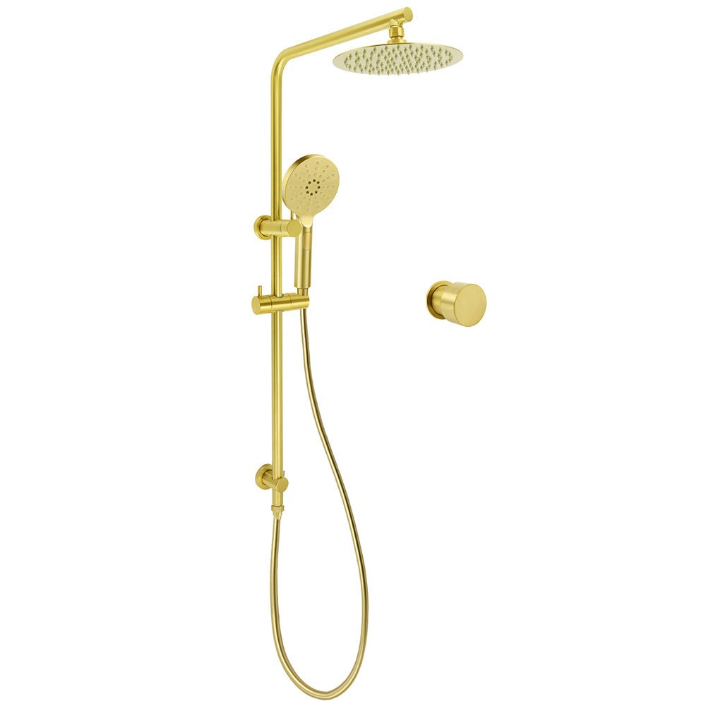 Brushed Gold Twin Shower Set 8" Round Head 3 Modes Handheld Sliding Rail Arm Mixer Valve - Furniture > Bathroom > Shower Heads & Screens - Rivercity House & Home Co. (ABN 18 642 972 209) - Affordable Modern Furniture Australia