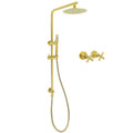8" Round Twin Shower Set with Sliding Rail and Classic Mixer - Brushed Gold