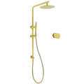 Twin Shower Set with 8" Round Single Mode Head, Handheld, Sliding Rail & Mixer Valve - Brushed Gold