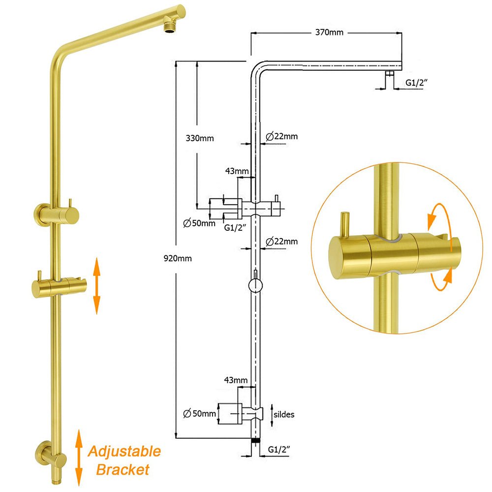 Brushed Gold Twin Shower Set Sliding Rail Arm 8" Round Head 3 Modes Handheld - Furniture > Bathroom > Shower Heads & Screens - Rivercity House & Home Co. (ABN 18 642 972 209) - Affordable Modern Furniture Australia
