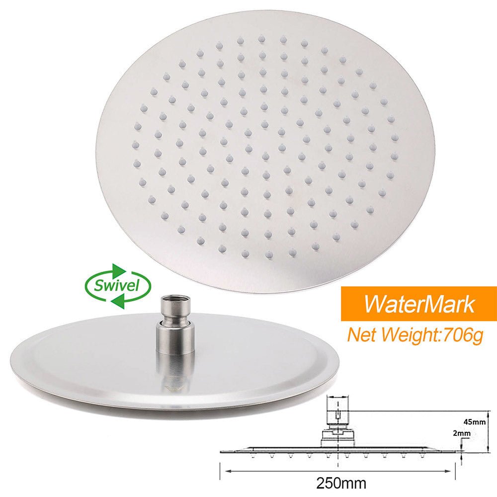 Brushed Nickel 10" Round Rainfall Shower Head 360°Swivel Gooseneck Wall Arm Set - Furniture > Bathroom > Shower Heads & Screens - Rivercity House & Home Co. (ABN 18 642 972 209) - Affordable Modern Furniture Australia
