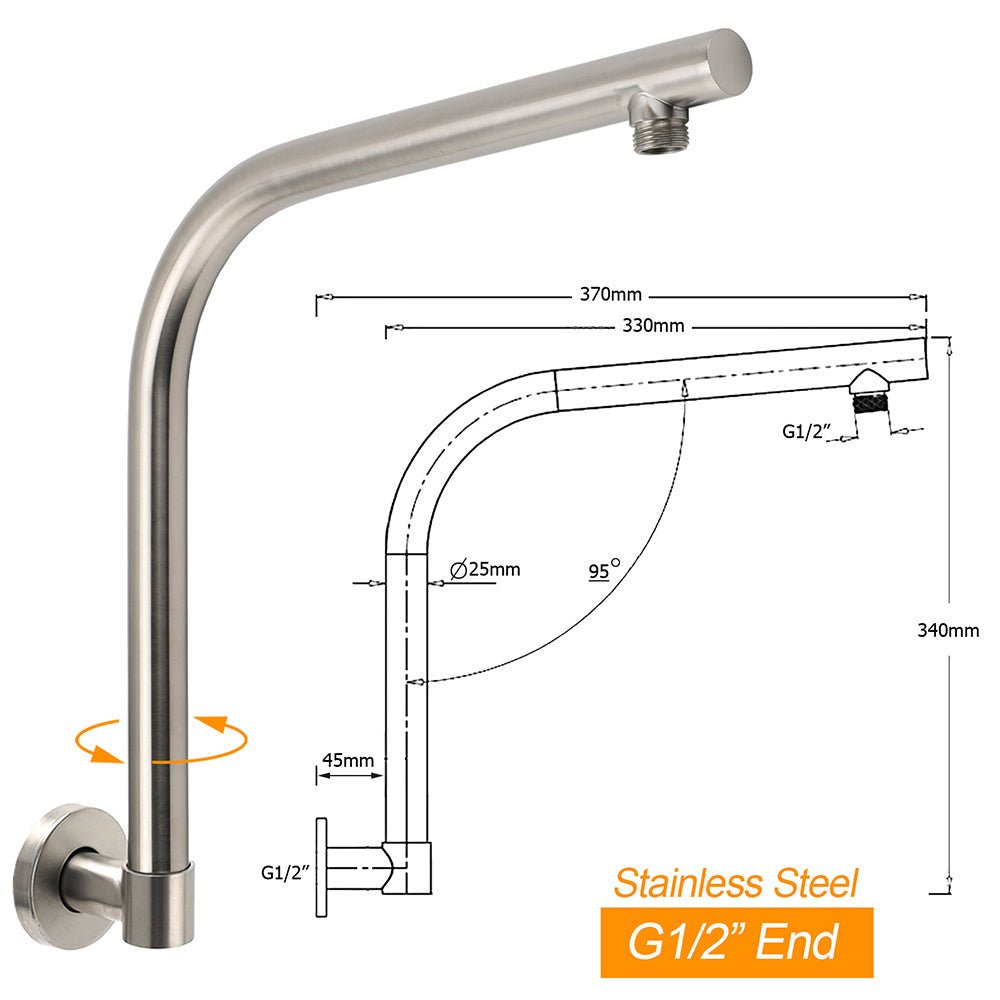 Brushed Nickel 10" Round Rainfall Shower Head 360°Swivel Gooseneck Wall Arm Set - Furniture > Bathroom > Shower Heads & Screens - Rivercity House & Home Co. (ABN 18 642 972 209) - Affordable Modern Furniture Australia