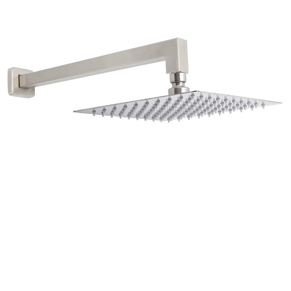 Brushed Nickel 10" Square Rainfall Shower Head + 400mm Straight Wall Mount Arm - Furniture > Bathroom > Shower Heads & Screens - Rivercity House & Home Co. (ABN 18 642 972 209) - Affordable Modern Furniture Australia