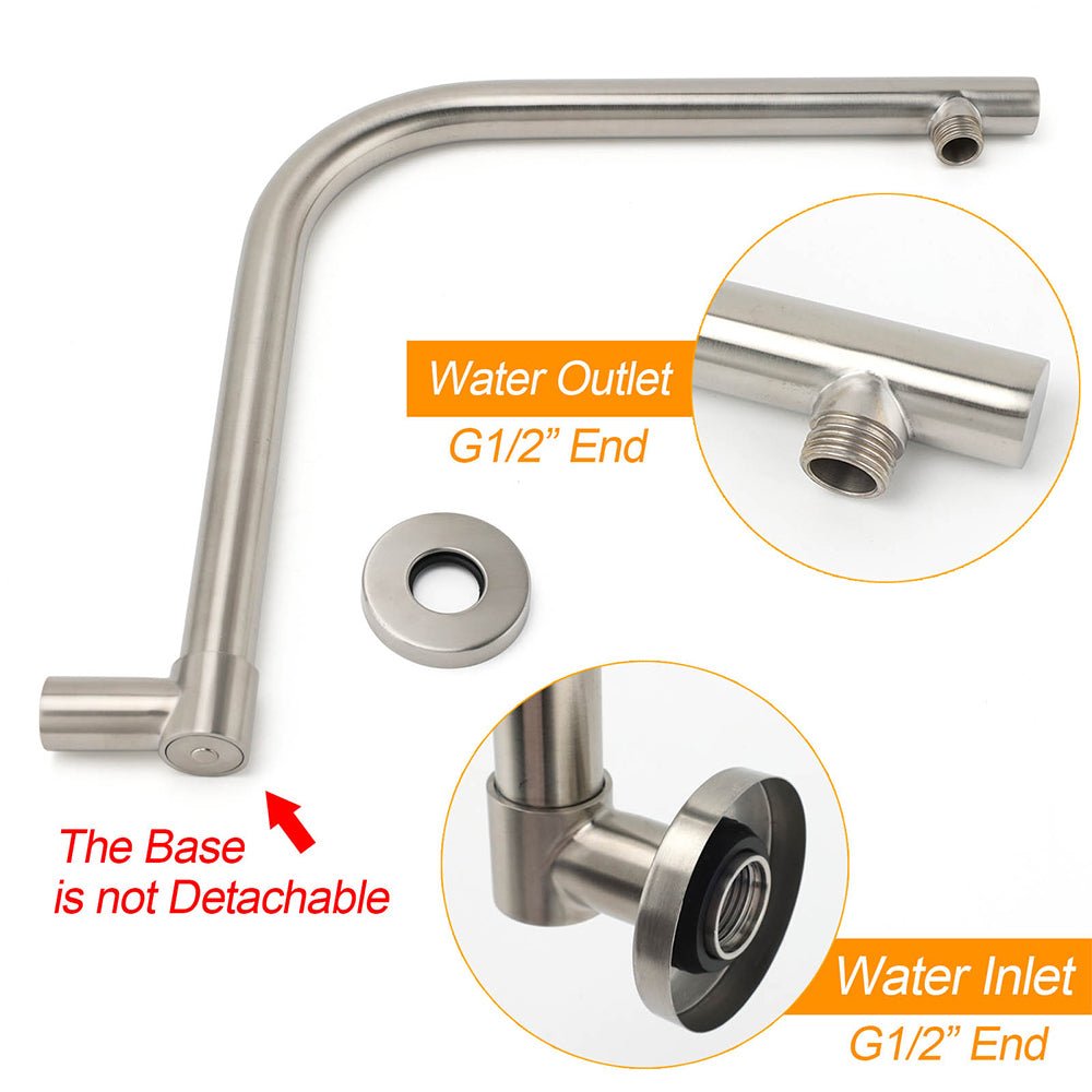 Brushed Nickel 12" Round Rainfall Shower Head 360°Swivel Gooseneck Wall Arm Set - Furniture > Bathroom > Shower Heads & Screens - Rivercity House & Home Co. (ABN 18 642 972 209) - Affordable Modern Furniture Australia