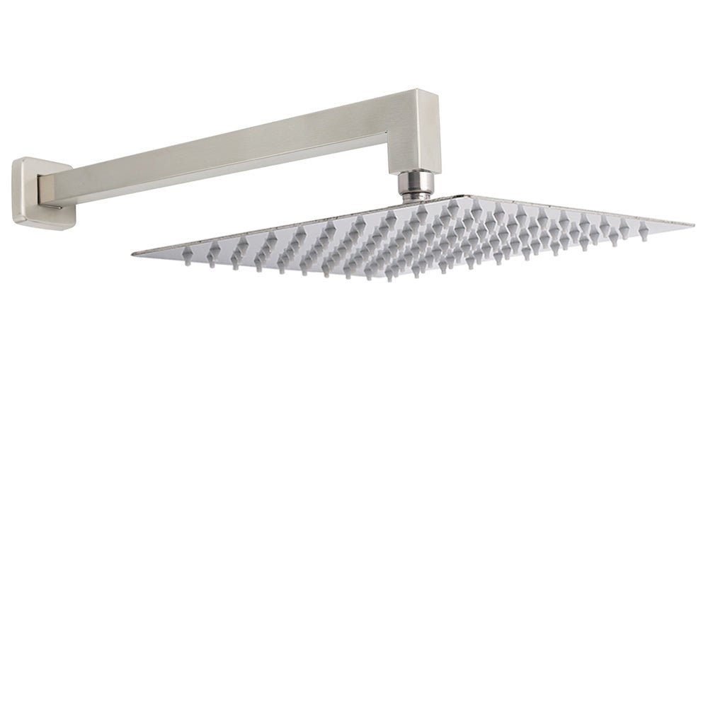 Brushed Nickel 12" Square Rainfall Shower Head + 400mm Straight Wall Mount Arm - Furniture > Bathroom > Shower Heads & Screens - Rivercity House & Home Co. (ABN 18 642 972 209) - Affordable Modern Furniture Australia