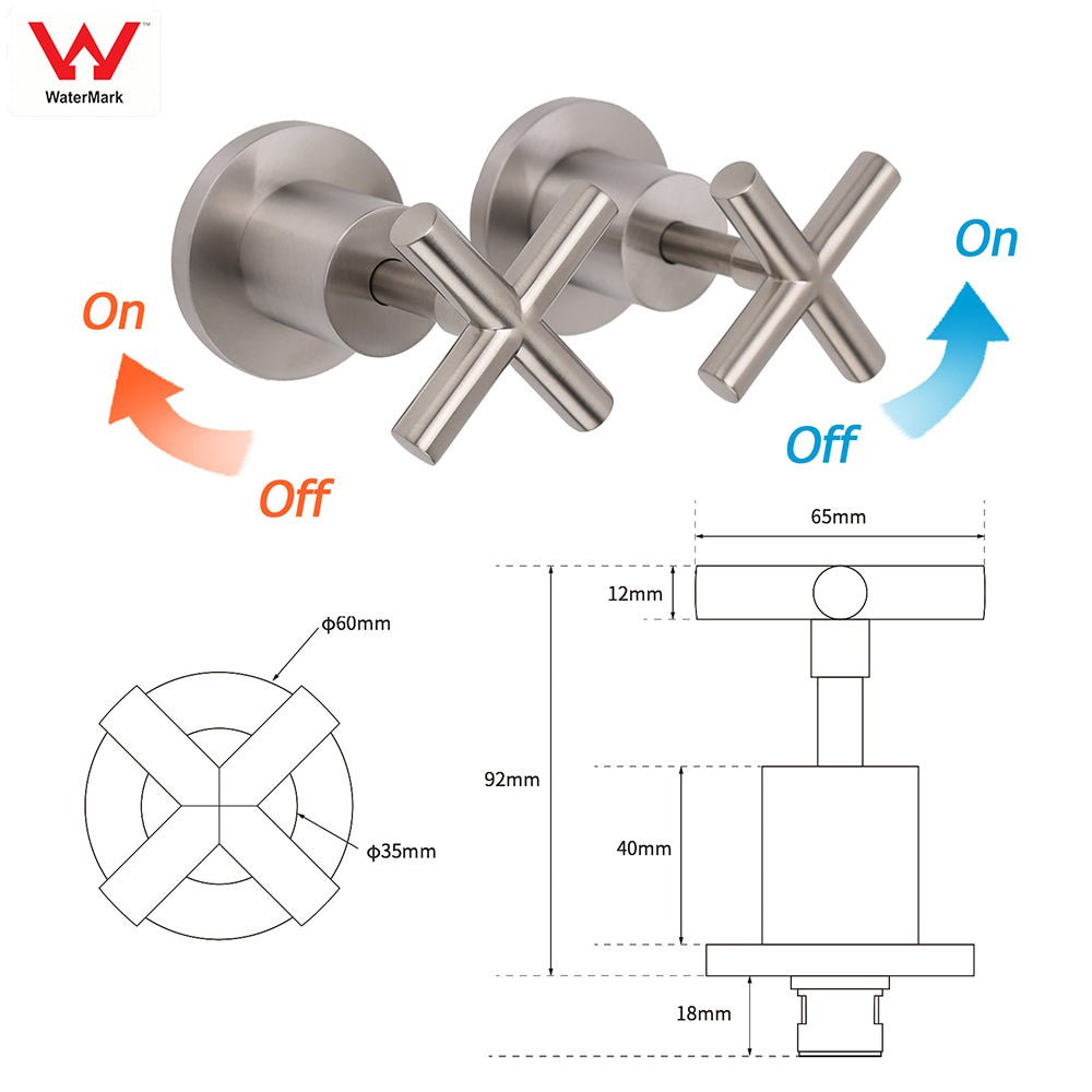 Brushed Nickel 1/4 Turn Twin Shower Taps Set Hot Cold Water Control Vanity Mixer - Furniture > Bathroom > Shower Heads & Screens - Rivercity House & Home Co. (ABN 18 642 972 209) - Affordable Modern Furniture Australia