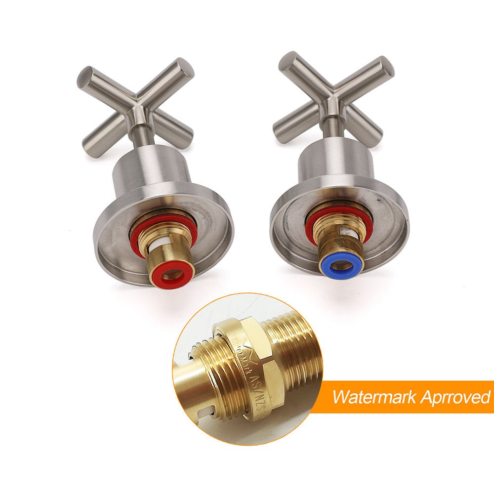 Brushed Nickel 1/4 Turn Twin Shower Taps Set Hot Cold Water Control Vanity Mixer - Furniture > Bathroom > Shower Heads & Screens - Rivercity House & Home Co. (ABN 18 642 972 209) - Affordable Modern Furniture Australia