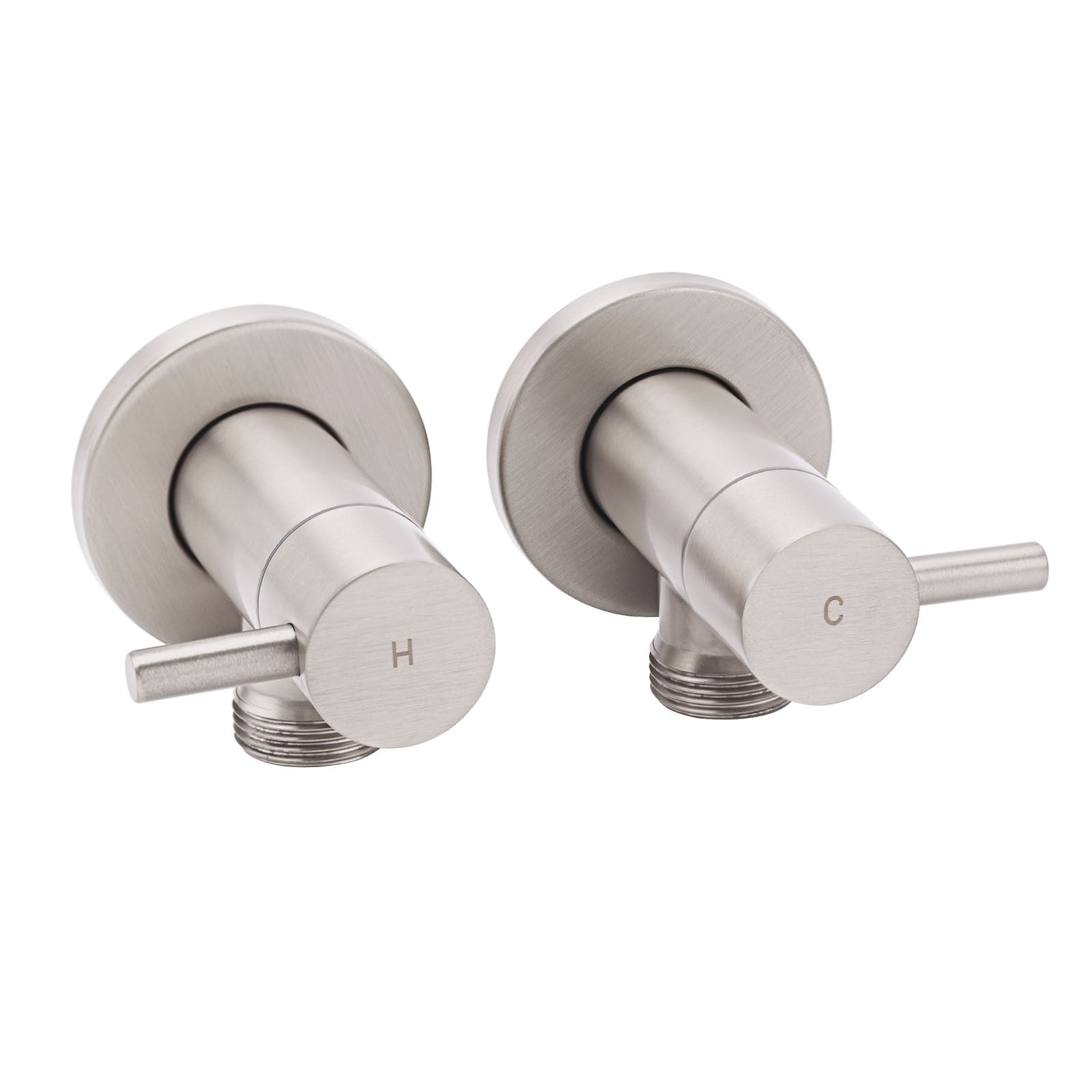 Brushed Nickel 1/4 Turn Twin Washing Machine Tap Set Wall Mounted Hot Cold Valve - Furniture > Bathroom > Shower Heads & Screens - Rivercity House & Home Co. (ABN 18 642 972 209) - Affordable Modern Furniture Australia