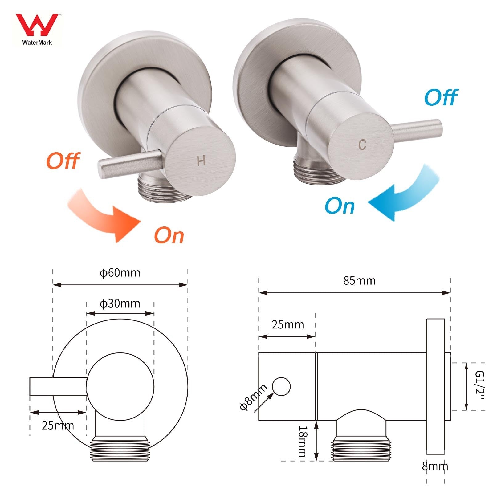 Brushed Nickel 1/4 Turn Twin Washing Machine Tap Set Wall Mounted Hot Cold Valve - Furniture > Bathroom > Shower Heads & Screens - Rivercity House & Home Co. (ABN 18 642 972 209) - Affordable Modern Furniture Australia