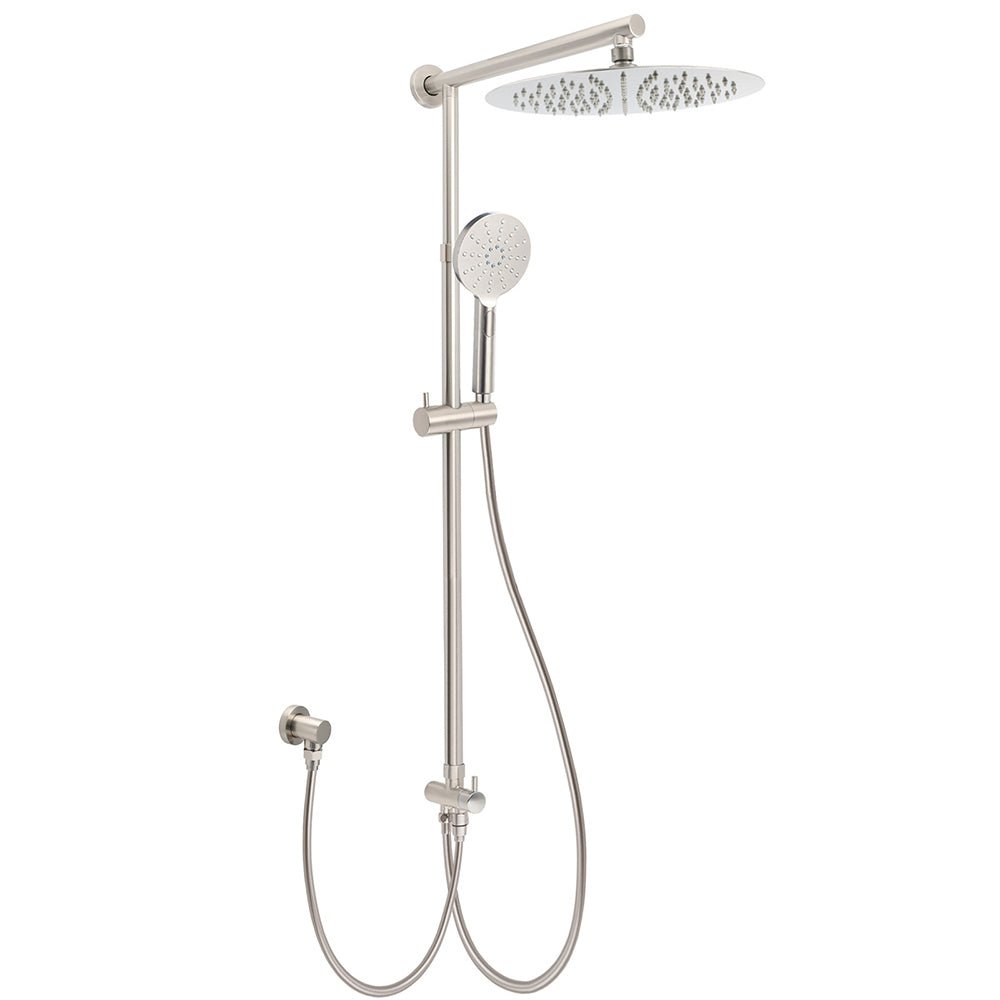 Brushed Nickel 2in1 Round 12" Stainless Steel Rainfall Head Shower Handheld Sliding Rail Arm Set - Furniture > Bathroom > Shower Heads & Screens - Rivercity House & Home Co. (ABN 18 642 972 209) - Affordable Modern Furniture Australia