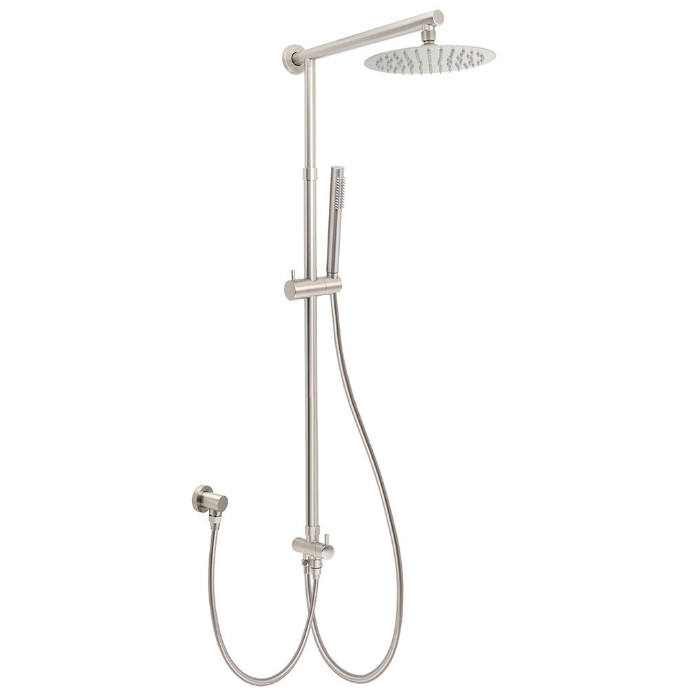 Brushed Nickel 2in1 Round 8inch Stainless Steel Rain Head Shower Handheld Sliding Rail Arm Set - Furniture > Bathroom > Shower Heads & Screens - Rivercity House & Home Co. (ABN 18 642 972 209) - Affordable Modern Furniture Australia