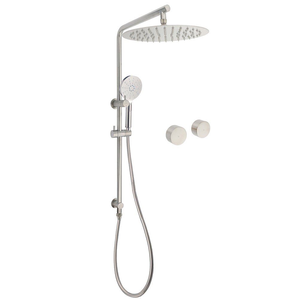 Brushed Nickel 2in1 Shower Set Sliding Rail Arm 12" Round Head Handheld Twin Taps Hot Cold Water Control - Furniture > Bathroom > Shower Heads & Screens - Rivercity House & Home Co. (ABN 18 642 972 209) - Affordable Modern Furniture Australia
