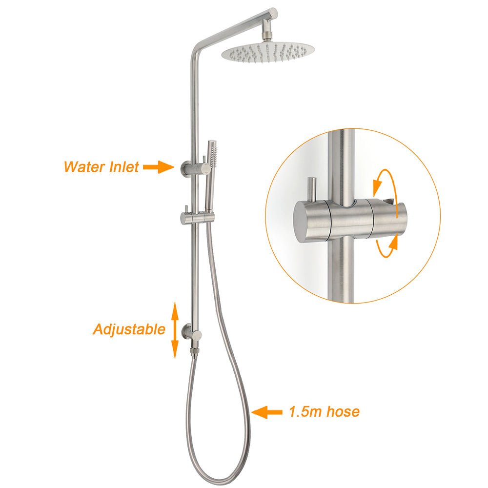 Brushed Nickel 2in1 Shower Set Sliding Rail Arm 8" Round Head Metal Handheld Hot Cold Mixer Valve - Furniture > Bathroom > Shower Heads & Screens - Rivercity House & Home Co. (ABN 18 642 972 209) - Affordable Modern Furniture Australia