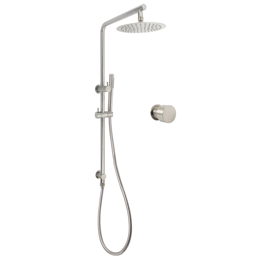 Brushed Nickel 2in1 Shower Set Sliding Rail Arm 8" Round Head Metal Handheld Hot Cold Mixer Valve - Furniture > Bathroom > Shower Heads & Screens - Rivercity House & Home Co. (ABN 18 642 972 209) - Affordable Modern Furniture Australia