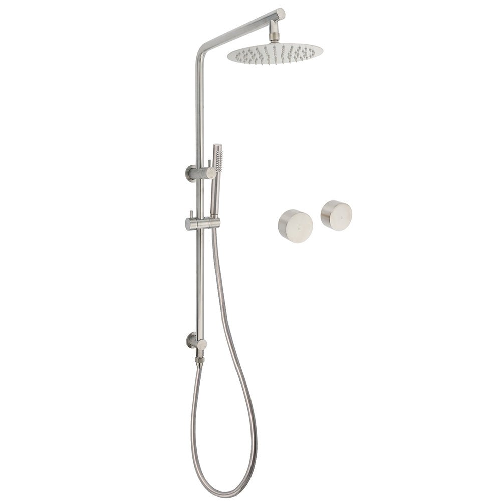 Brushed Nickel 2in1 Shower Set Sliding Rail Arm 8" Round Head Stainless Steel Handheld Twin Taps Valve - Furniture > Bathroom > Shower Heads & Screens - Rivercity House & Home Co. (ABN 18 642 972 209) - Affordable Modern Furniture Australia