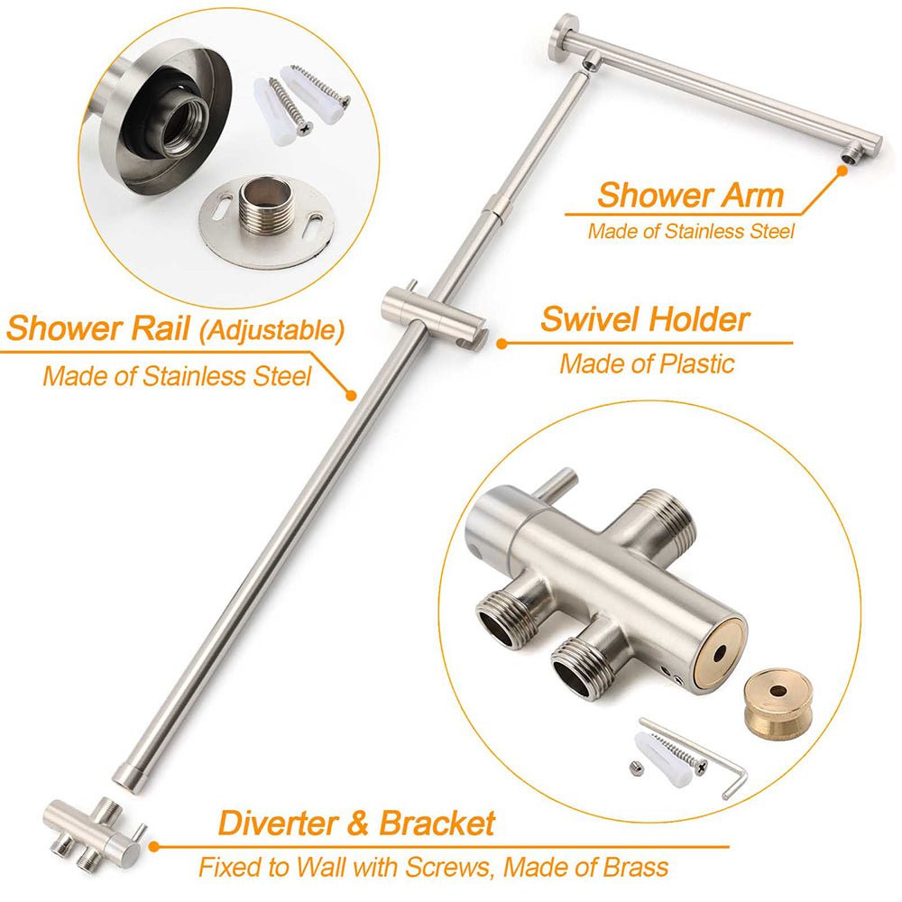 Brushed Nickel 2in1 Square 12" Thin Rainfall Head Shower 3 Modes Handheld Sliding Rail Arm Set - Furniture > Bathroom > Shower Heads & Screens - Rivercity House & Home Co. (ABN 18 642 972 209) - Affordable Modern Furniture Australia