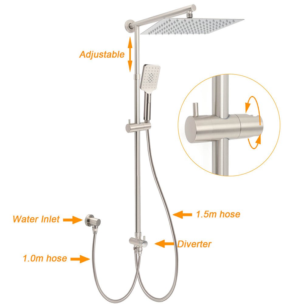 Brushed Nickel 2in1 Square 12" Thin Rainfall Head Shower 3 Modes Handheld Sliding Rail Arm Set - Furniture > Bathroom > Shower Heads & Screens - Rivercity House & Home Co. (ABN 18 642 972 209) - Affordable Modern Furniture Australia